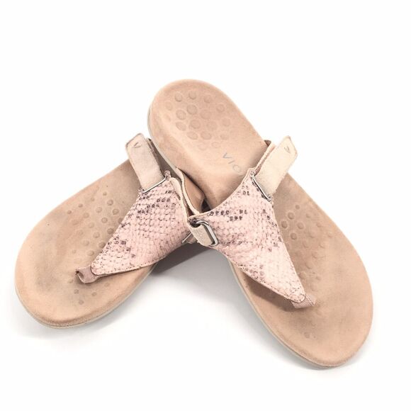 Vionic Wanda Embossed Snakeskin Print Orthotic Thong Sandals Size 7 Womens Pink - Picture 1 of 7